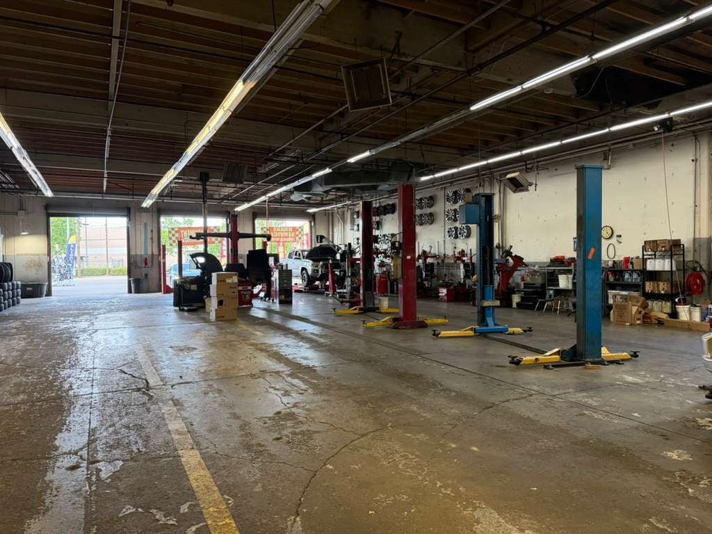 Wide view of shop bays with lifts